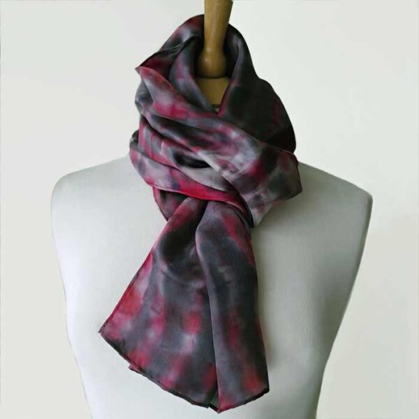 moody pink silk scarf tied